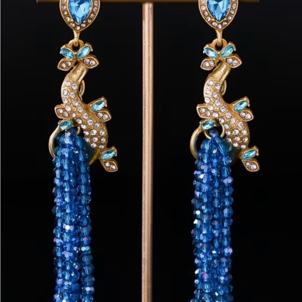 Elegant Gold and Blue Peacock Earrings